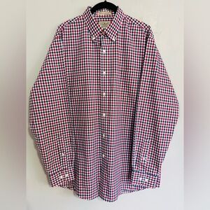L.L. Bean Wrinkle Resistant Red Blue Gingham Button Down Shirt M Reg Preppy